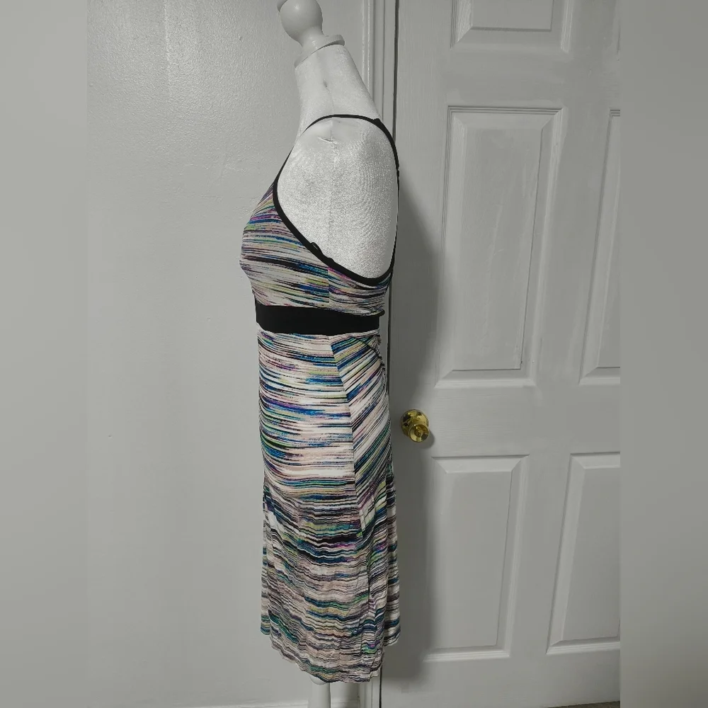 Dakini Multicolor Striped Midi Dress with Black Waistband
